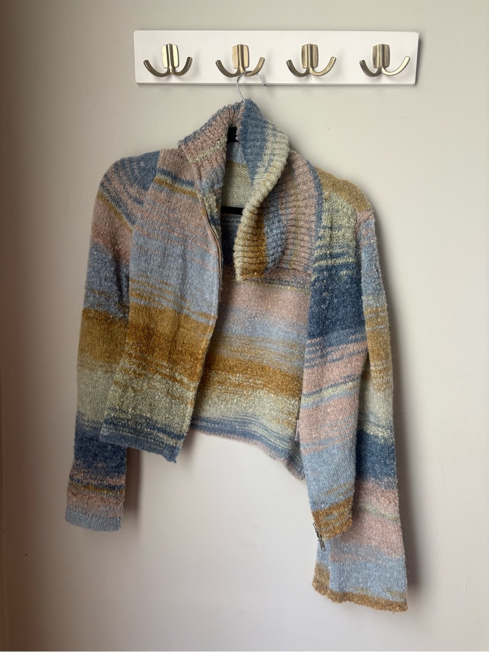 Chunky Stripe Shawl Collar Sweater Jacket - Multi Pastel